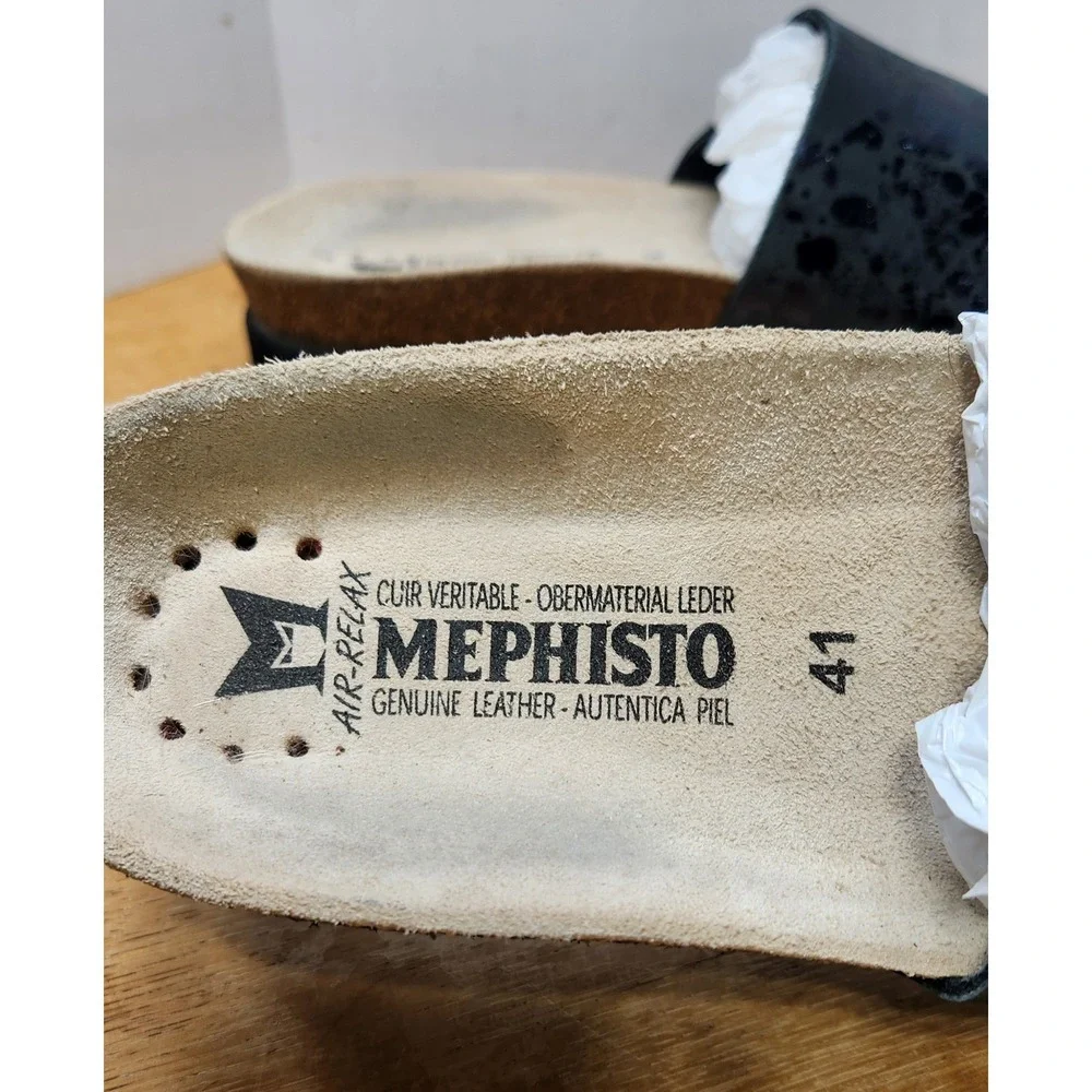 Mephisto Agave Metallic Blue Splatter Leather Slide Sandals Navy Mens 41